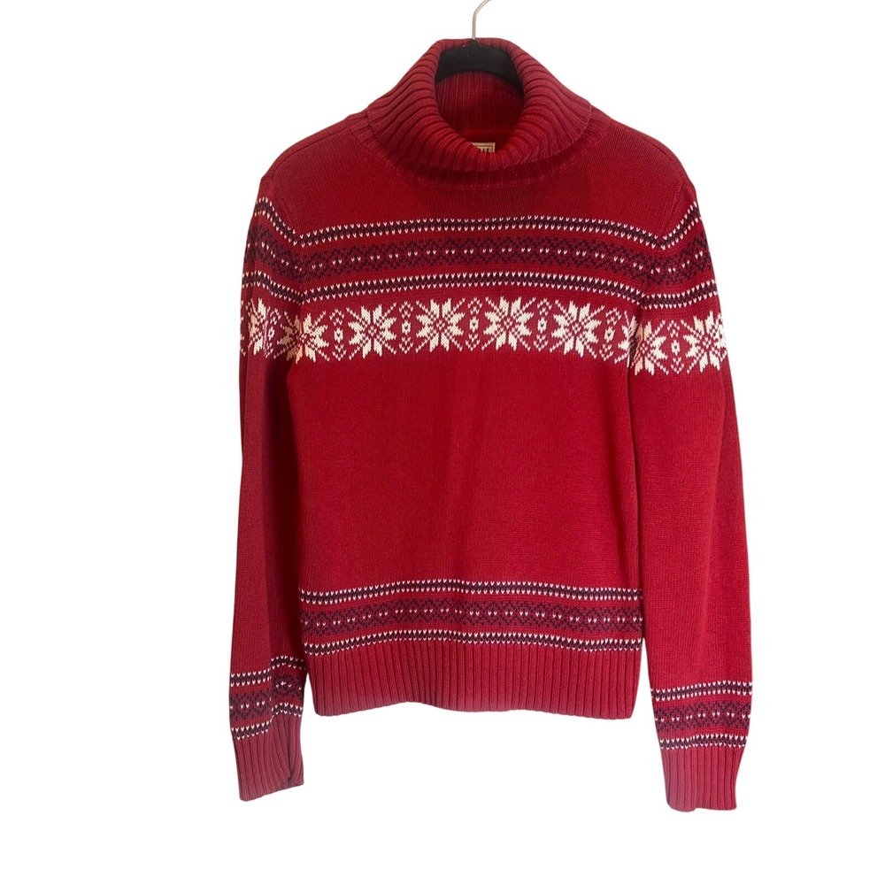 Aeropostale Vintage Red Fair Isle Snowflake Turtleneck Sweater Cotton Small